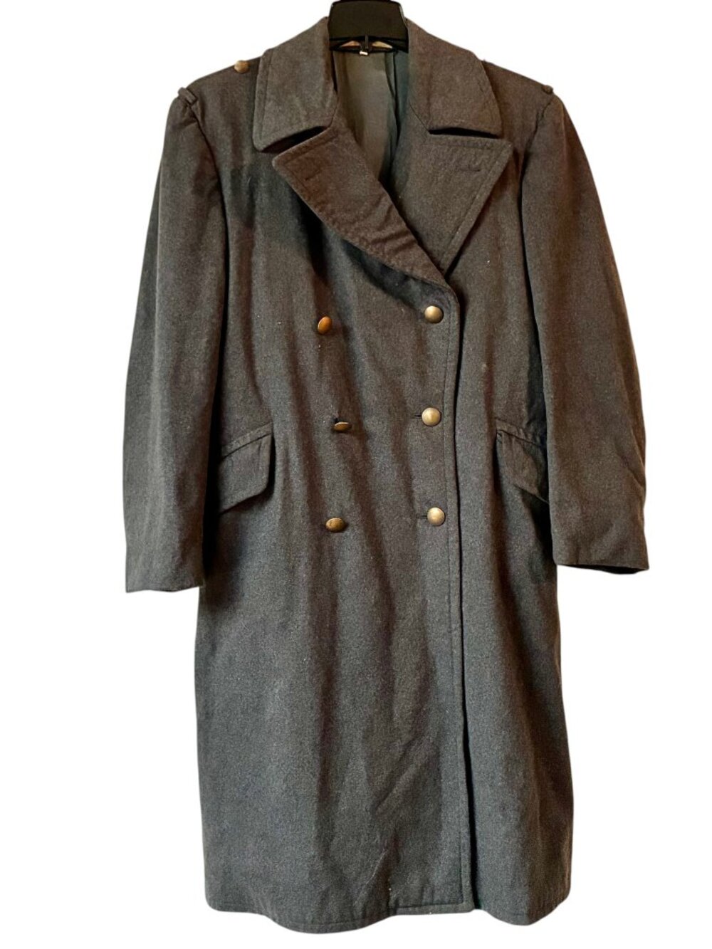 Vintage Military Wool Overcoat Gray Double Breasted Overhoff & Cie Buttons sz M